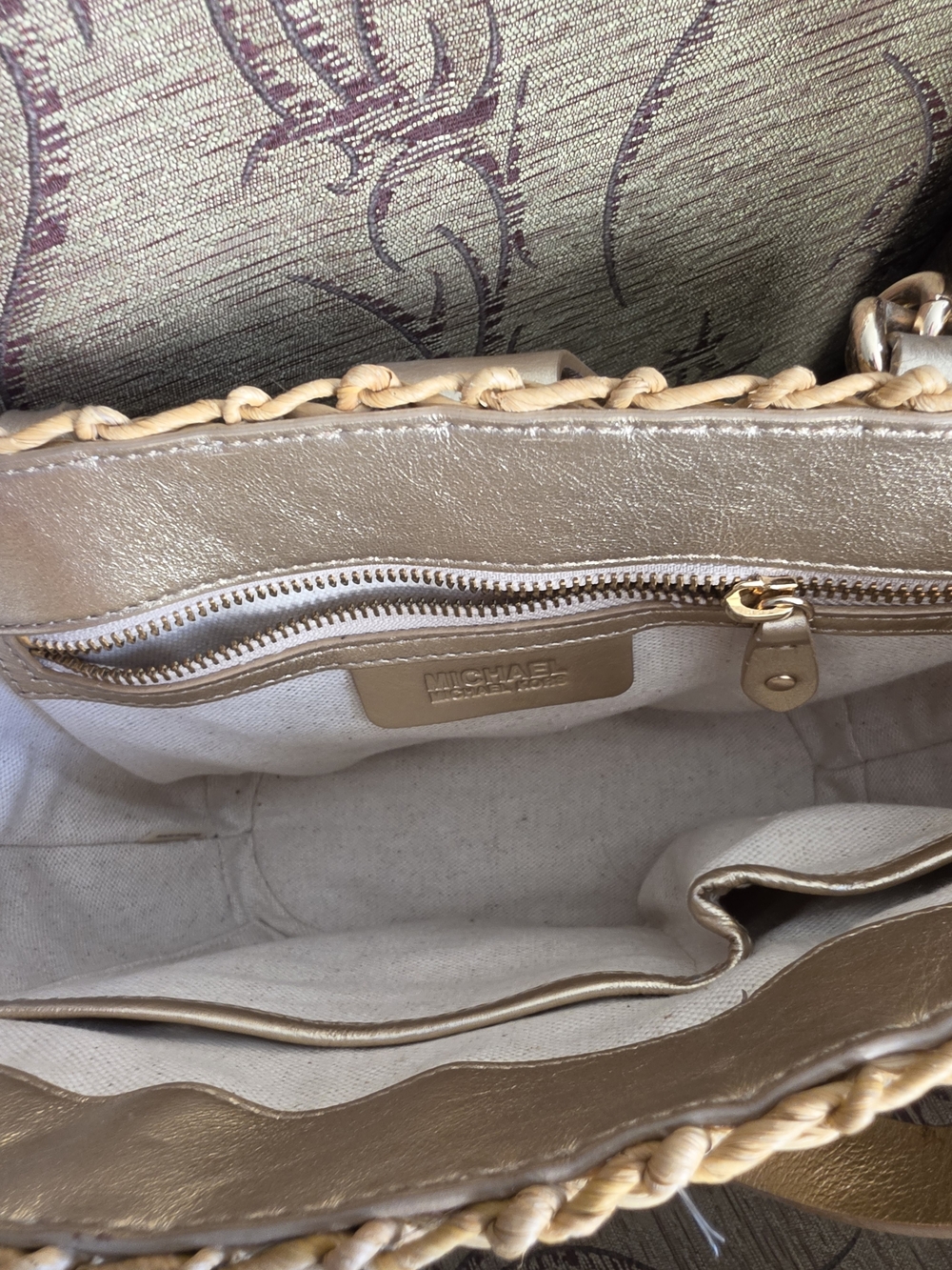 Michael Kors Tan Woven Straw Santorini Tote with Gold Hardware - Picture 9 of 10